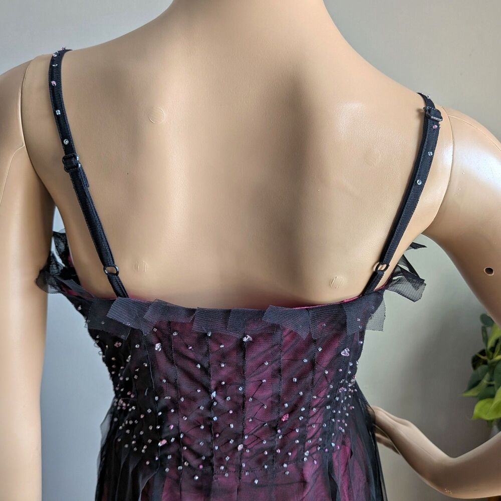 Vintage Y2K Charlotte Russe Black Midi Dress Sequin Beaded Gothic Fairycore M - Picture 12 of 16